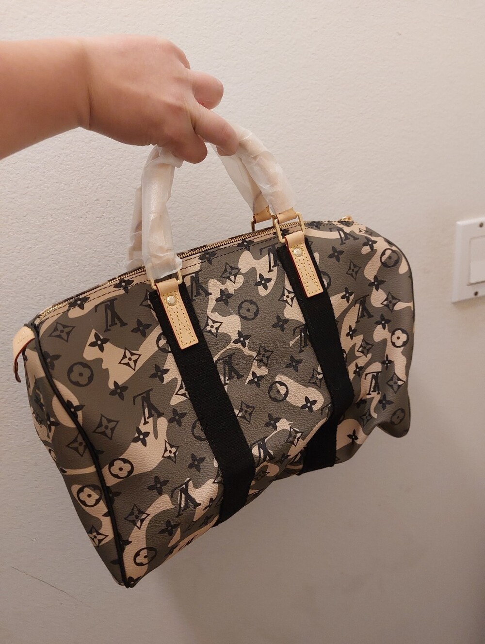 Coated Canvas Faux Camo Speedy Bag